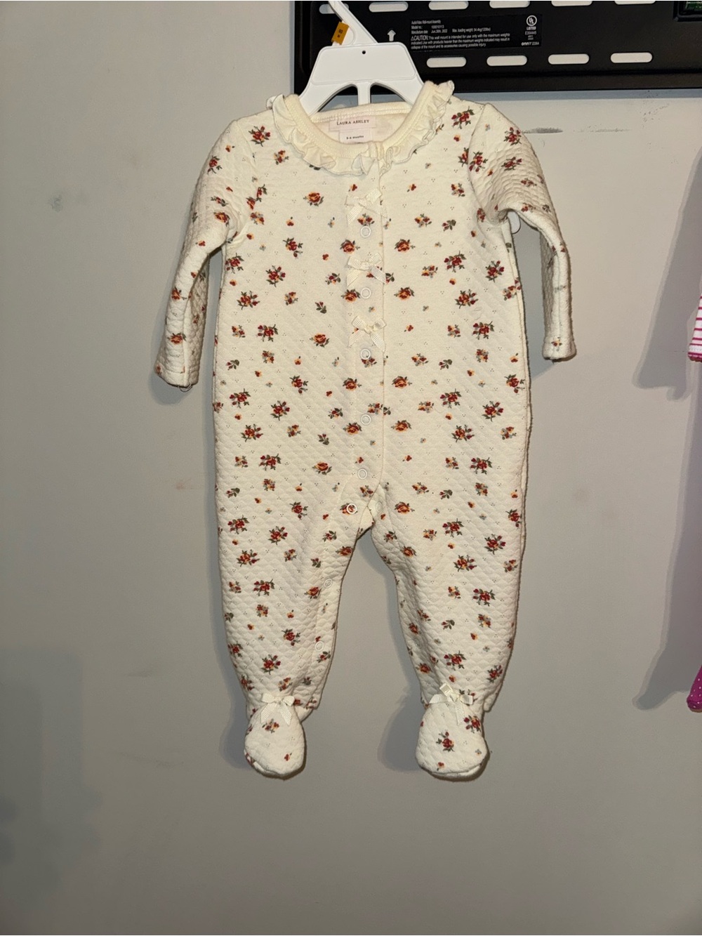 Laura Ashley Cream Quilted Floral Footed One-Piece